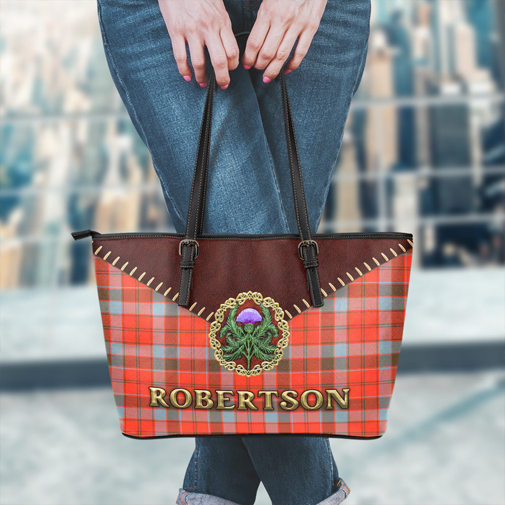 Robertson Weathered Tartan Leather Tote Bag Thistle Noble Style