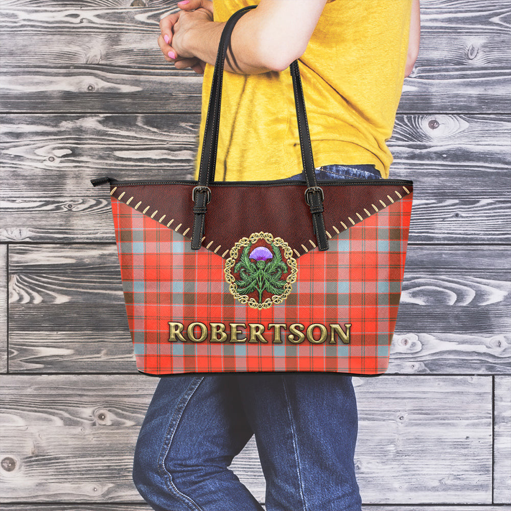 Robertson Weathered Tartan Leather Tote Bag Thistle Noble Style