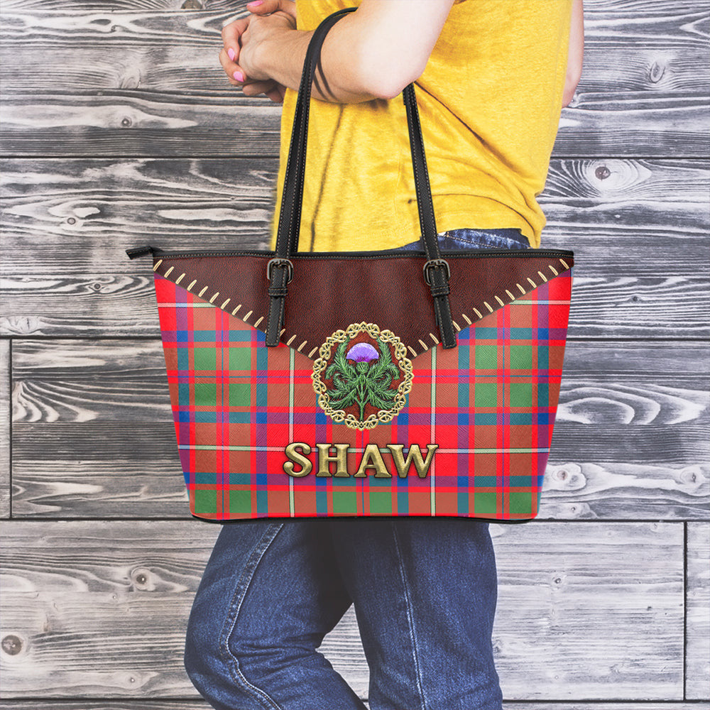 Shaw Red Modern Tartan Leather Tote Bag Thistle Noble Style