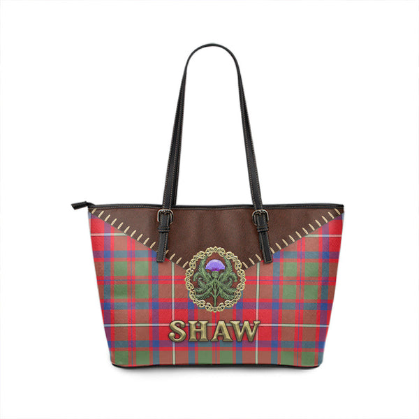 Shaw Red Modern Tartan Leather Tote Bag Thistle Noble Style