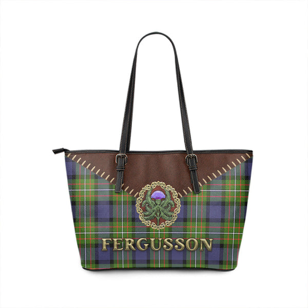 Fergusson Modern Tartan Leather Tote Bag Thistle Noble Style