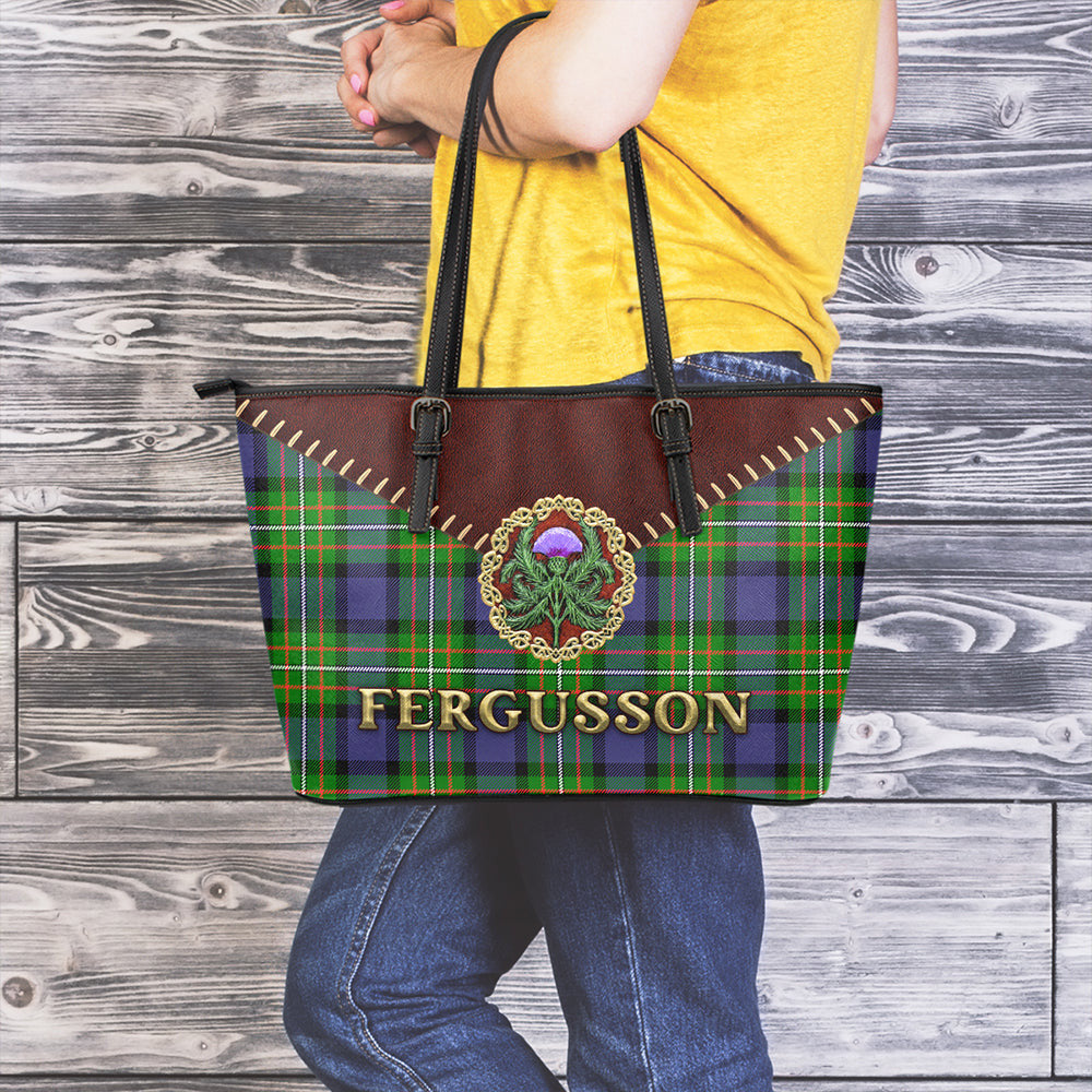 Fergusson Modern Tartan Leather Tote Bag Thistle Noble Style