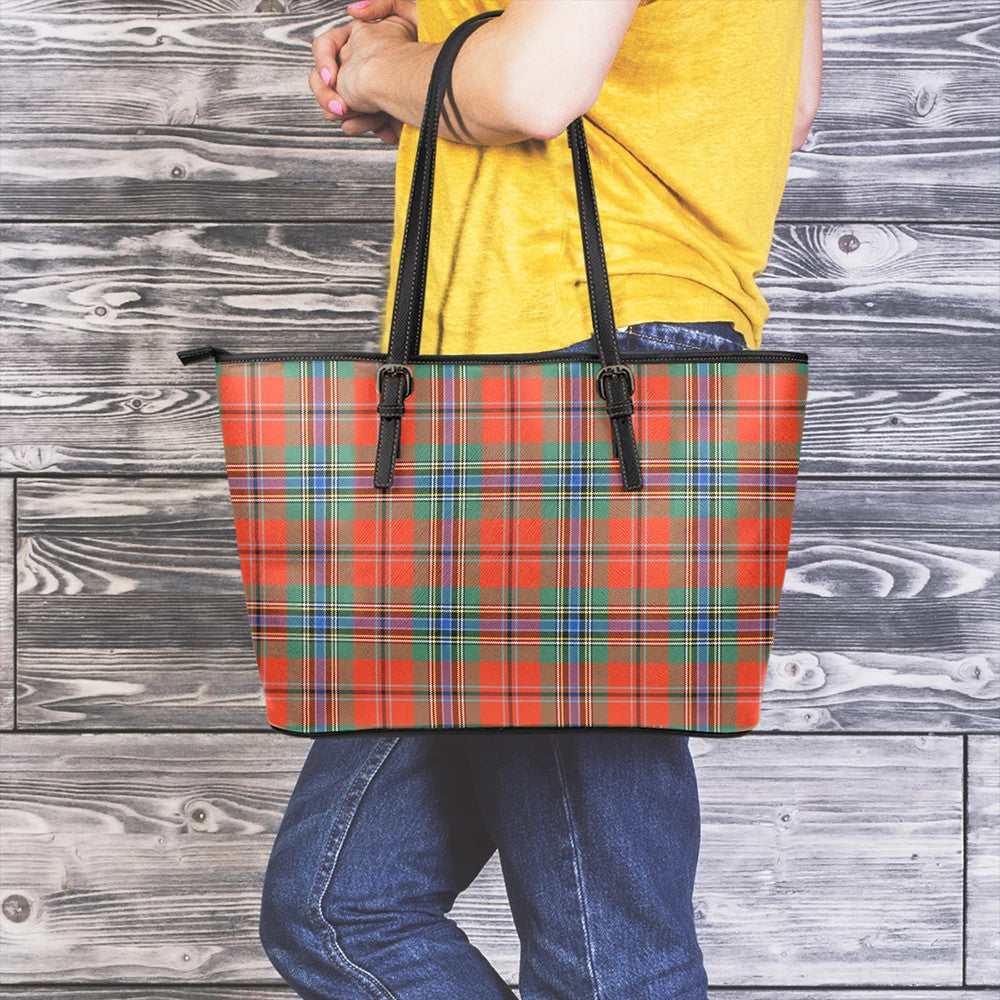 MacLean of Duart Ancient Tartan Plaid Leather Tote Bag