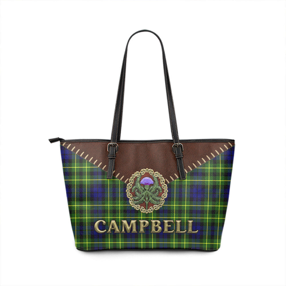 Campbell of Breadalbane Modern Tartan Leather Tote Bag Thistle Noble Style