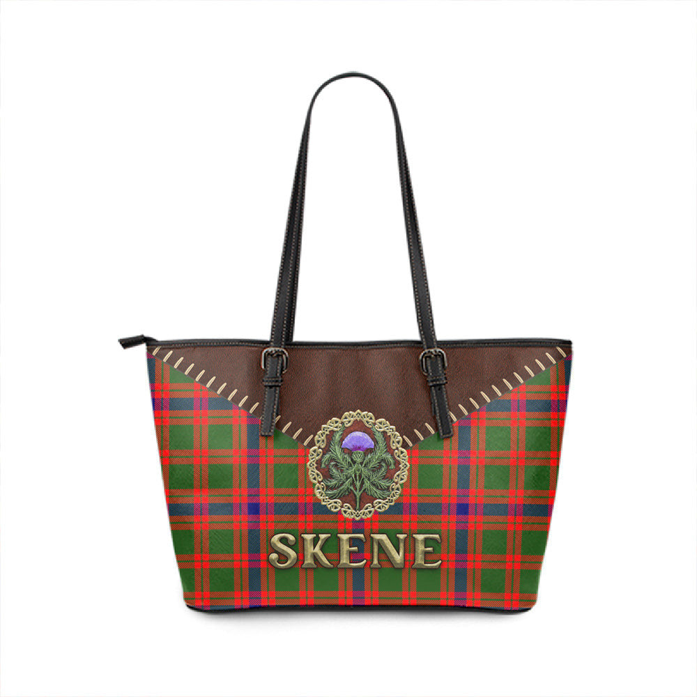 Skene Modern Tartan Leather Tote Bag Thistle Noble Style