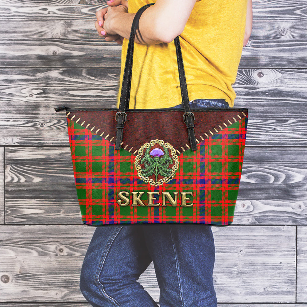 Skene Modern Tartan Leather Tote Bag Thistle Noble Style