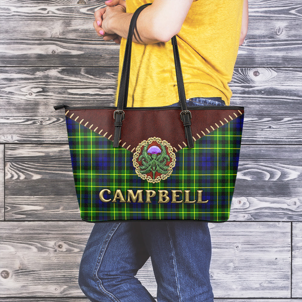 Campbell of Breadalbane Modern Tartan Leather Tote Bag Thistle Noble Style