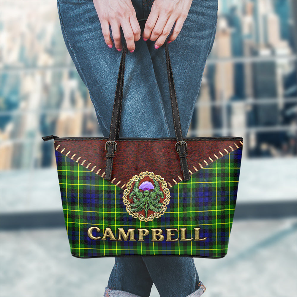 Campbell of Breadalbane Modern Tartan Leather Tote Bag Thistle Noble Style