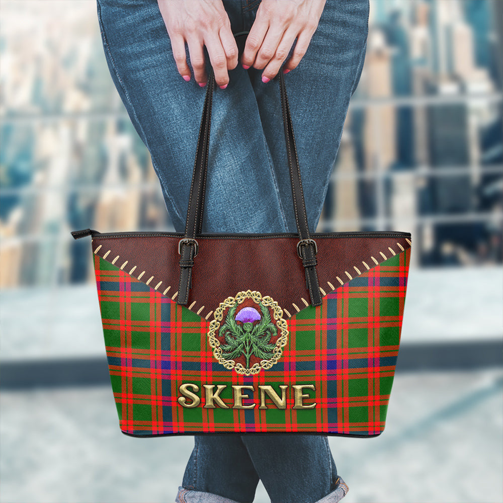 Skene Modern Tartan Leather Tote Bag Thistle Noble Style