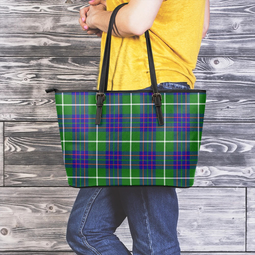 MacIntyre Hunting Modern Tartan Plaid Leather Tote Bag