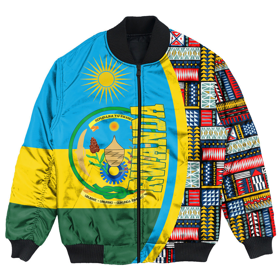 Rwanda Flag and Kente Pattern Special Bomber Jacket