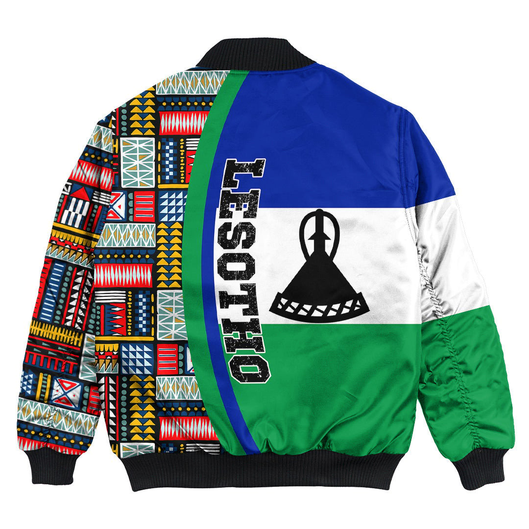 Lesotho Flag and Kente Pattern Special Bomber Jacket