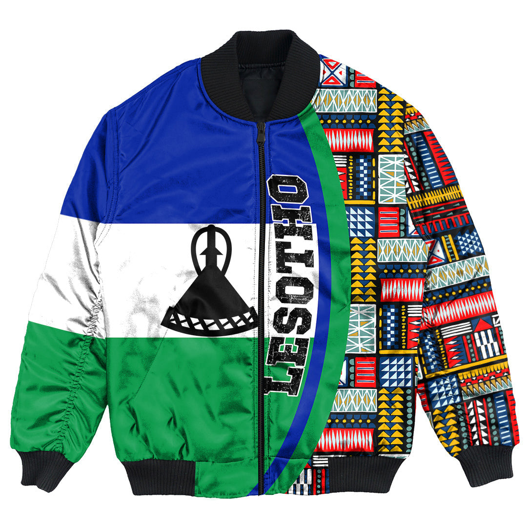 Lesotho Flag and Kente Pattern Special Bomber Jacket