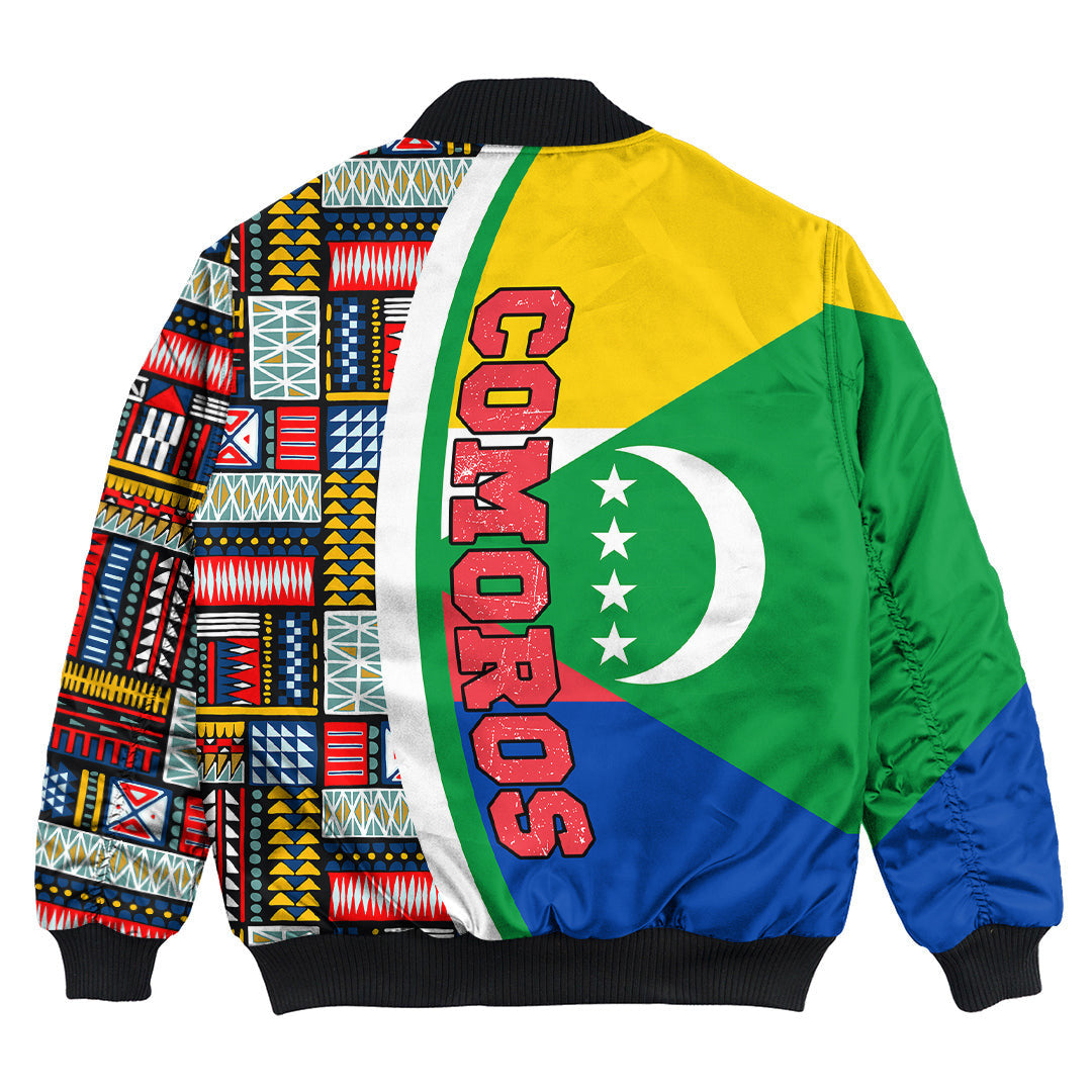 Comoros Flag and Kente Pattern Special Bomber Jacket