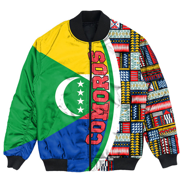 Comoros Flag and Kente Pattern Special Bomber Jacket