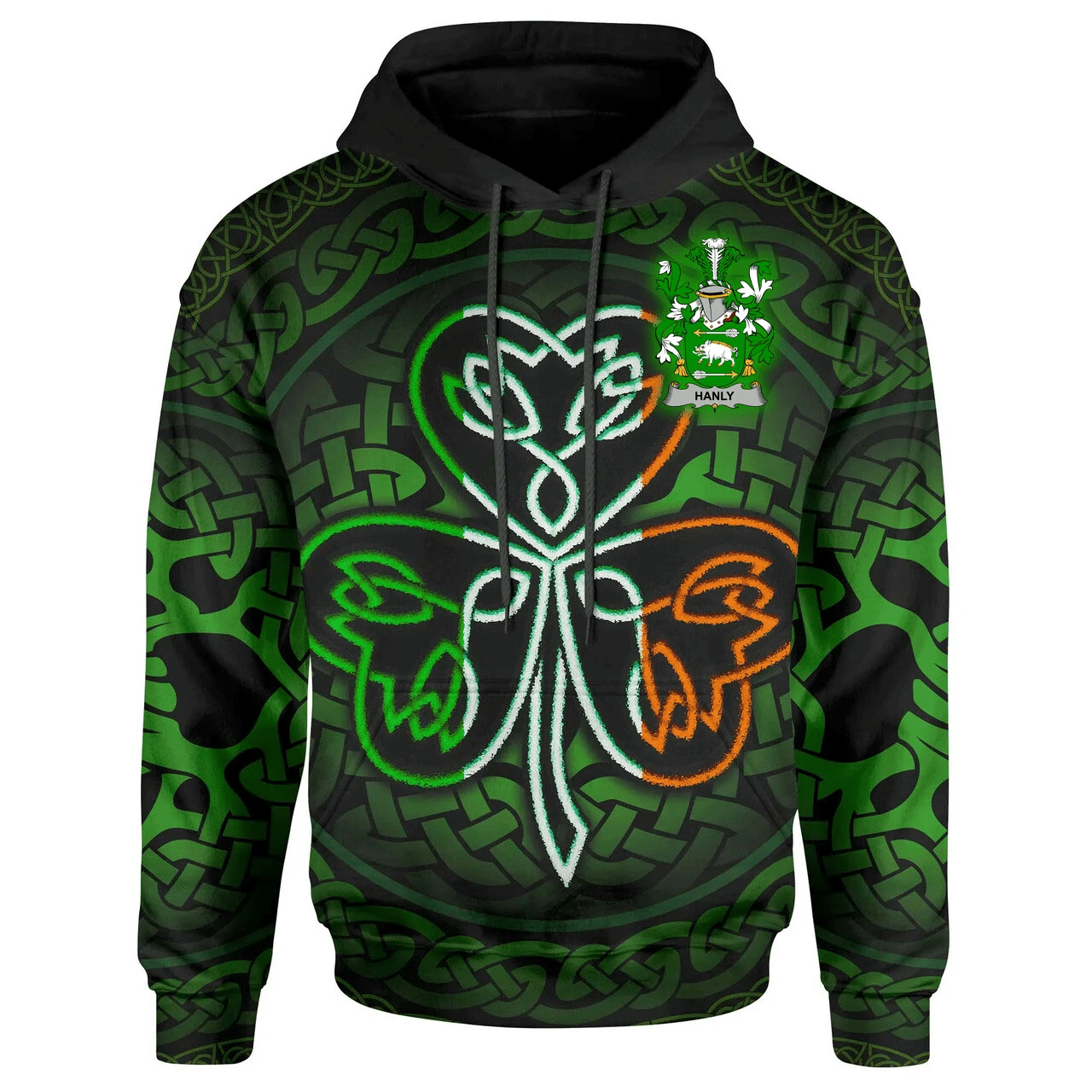 Ireland Hoodie -Hanly or O'Hanley Irish Celtic Shamrock