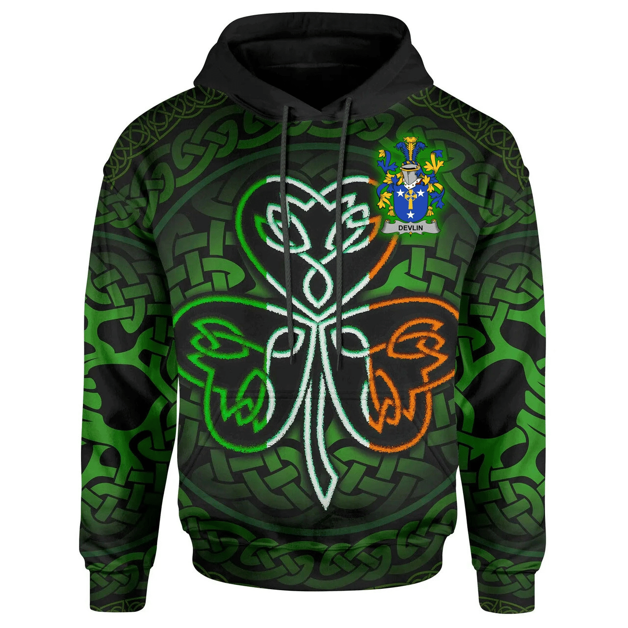 Ireland Hoodie -Devlin or O'Devlin Irish Celtic Shamrock