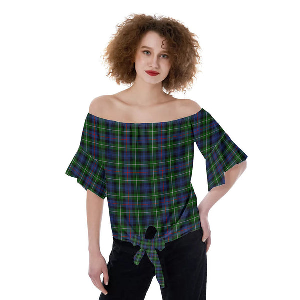 MacKenzie Modern Tartan Plaid Off-Shoulder Blouse