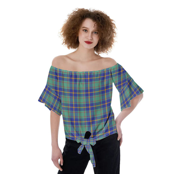 US Marine Tartan Plaid Off-Shoulder Blouse