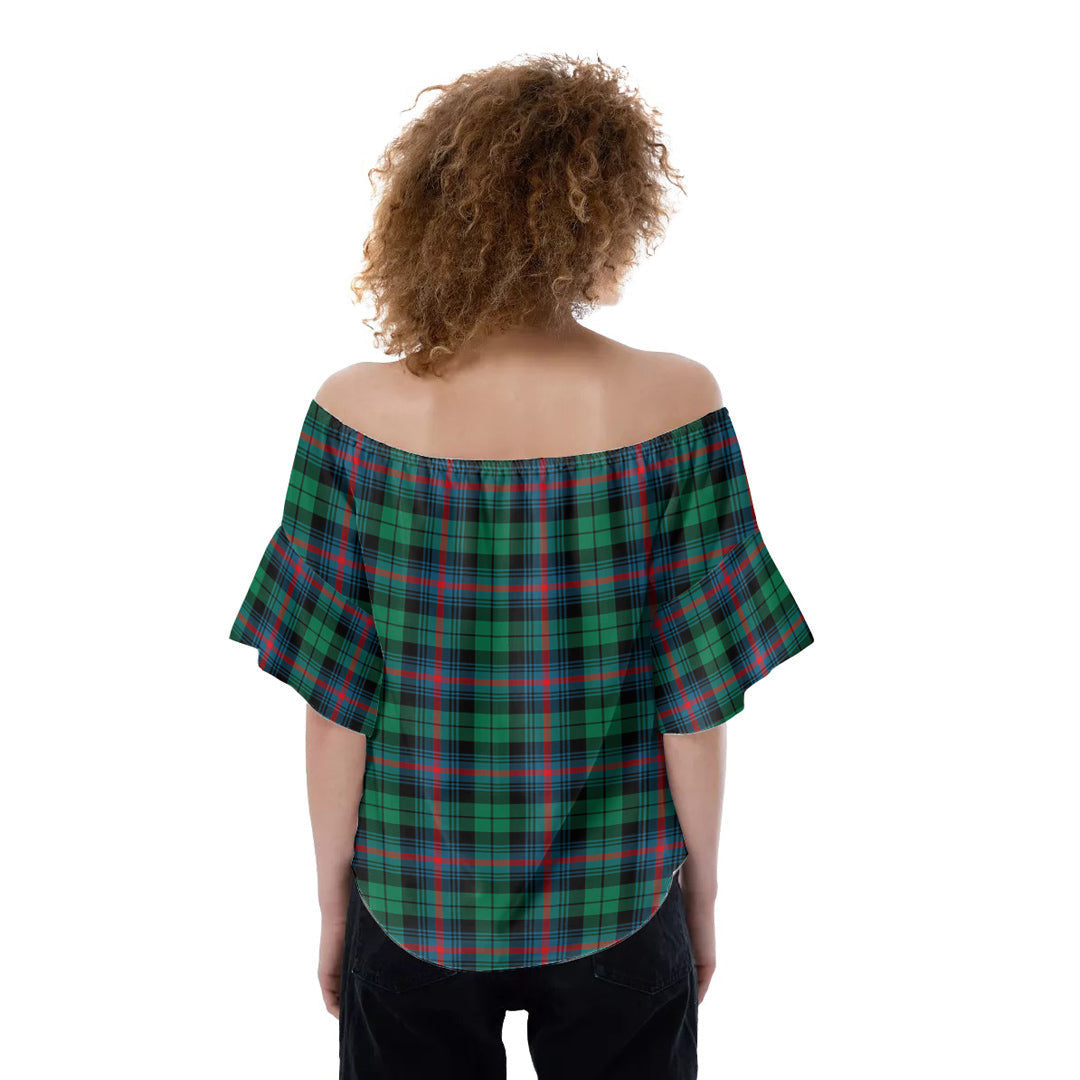 Urquhart Broad Red Ancient Tartan Plaid Off-Shoulder Blouse