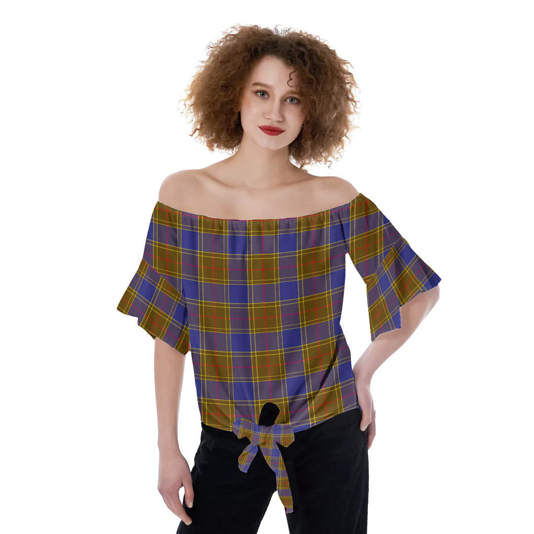 Balfour Modern Tartan Plaid Off-Shoulder Blouse