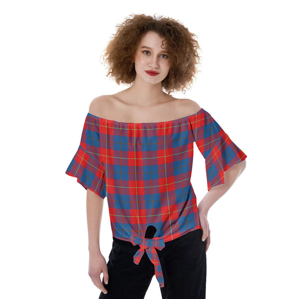 Galloway Red Tartan Plaid Off-Shoulder Blouse