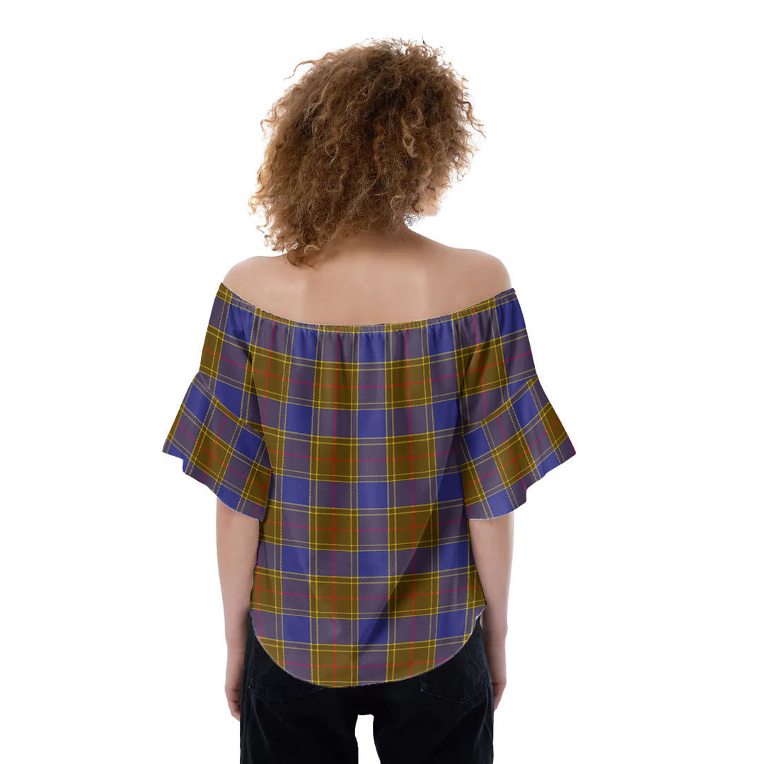 Balfour Modern Tartan Plaid Off-Shoulder Blouse