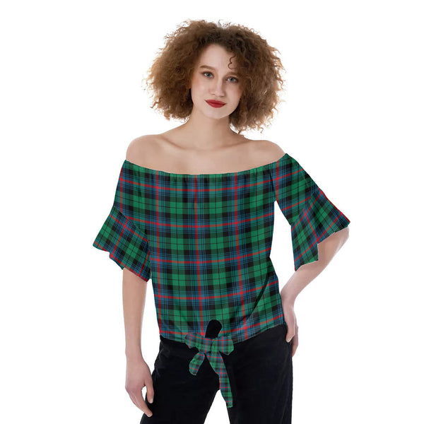 Urquhart Broad Red Ancient Tartan Plaid Off-Shoulder Blouse