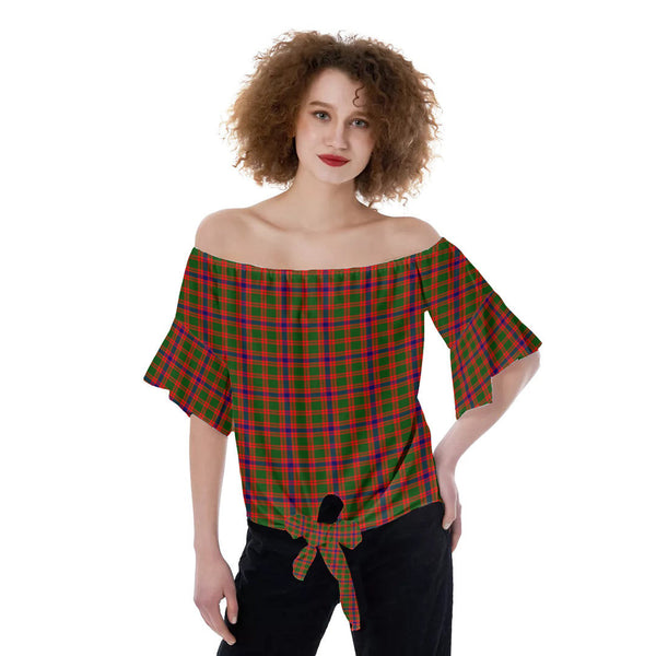 Skene Modern Tartan Plaid Off-Shoulder Blouse