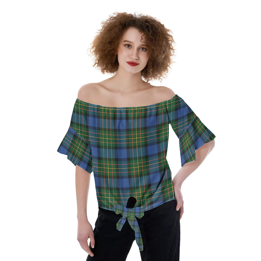 MacLaren Ancient Tartan Plaid Off-Shoulder Blouse