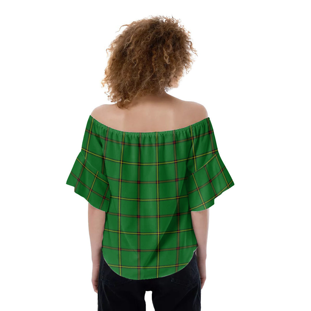 Don Tribe of Mar Tartan Plaid Off-Shoulder Blouse