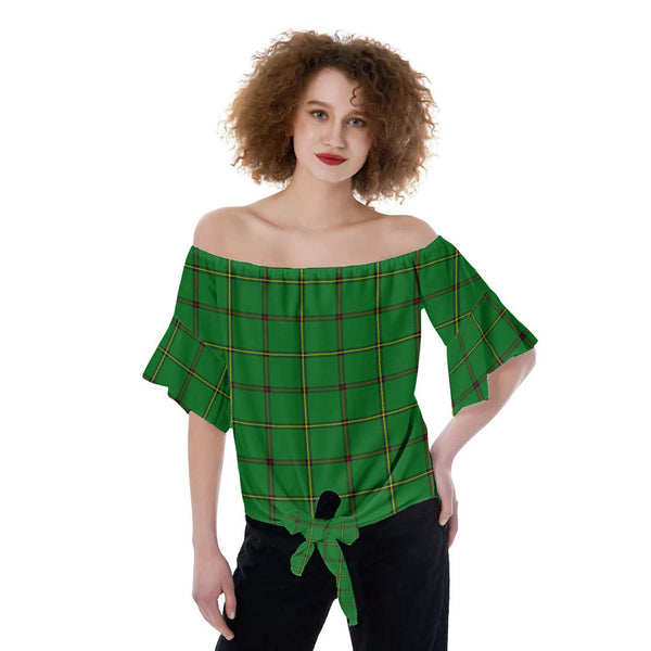 Don Tribe of Mar Tartan Plaid Off-Shoulder Blouse