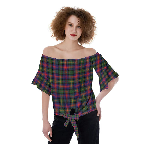 Logan Modern Tartan Plaid Off-Shoulder Blouse