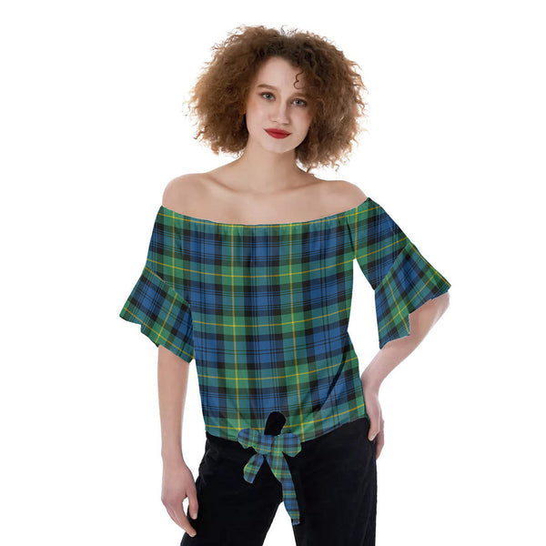 Gordon Ancient Tartan Plaid Off-Shoulder Blouse