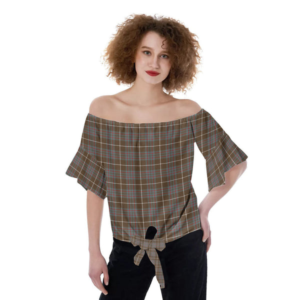 MacIntyre Hunting Weathered Tartan Plaid Off-Shoulder Blouse