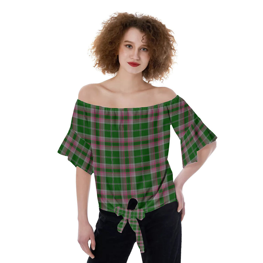 Gray Hunting Tartan Plaid Off-Shoulder Blouse