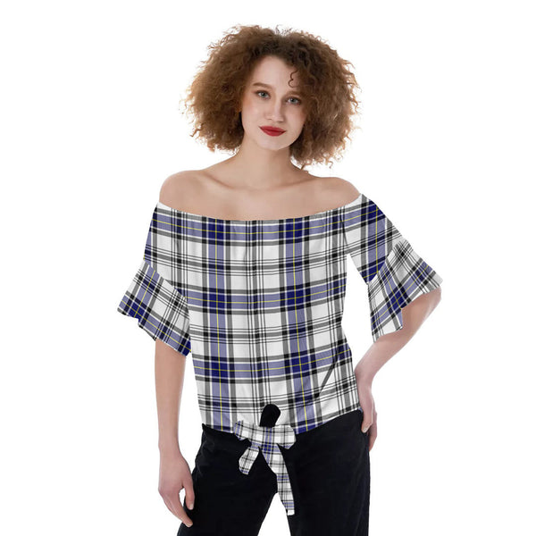 Hannay Modern Tartan Plaid Off-Shoulder Blouse