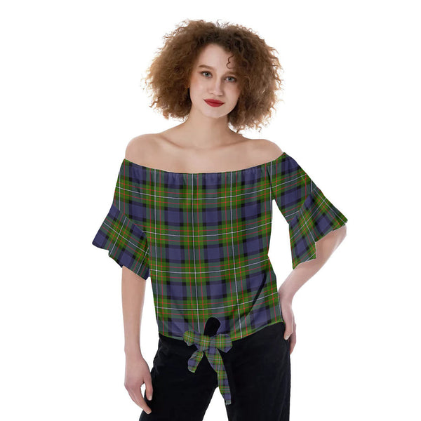 Fergusson Modern Tartan Plaid Off-Shoulder Blouse