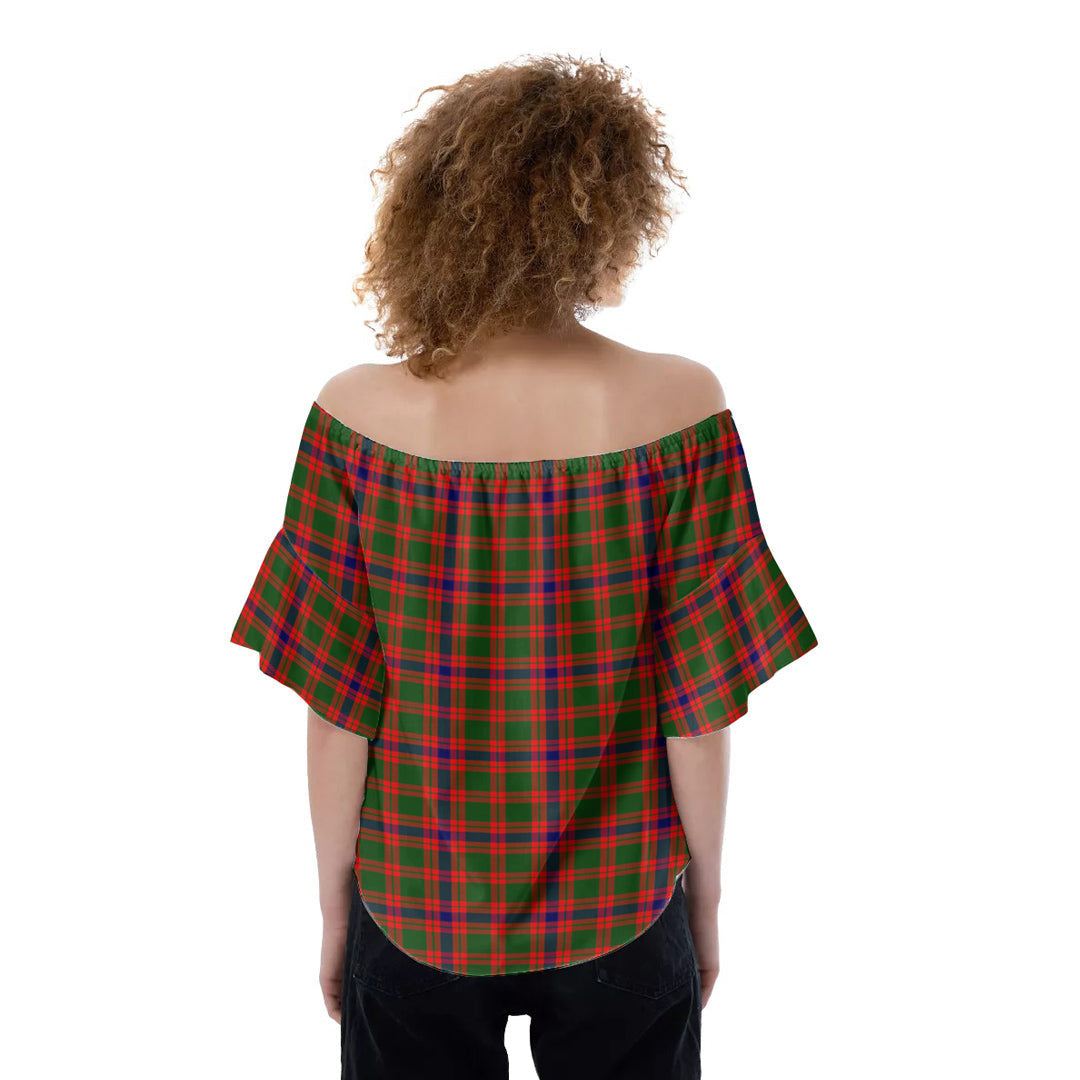 Skene Modern Tartan Crest Off-Shoulder Blouse