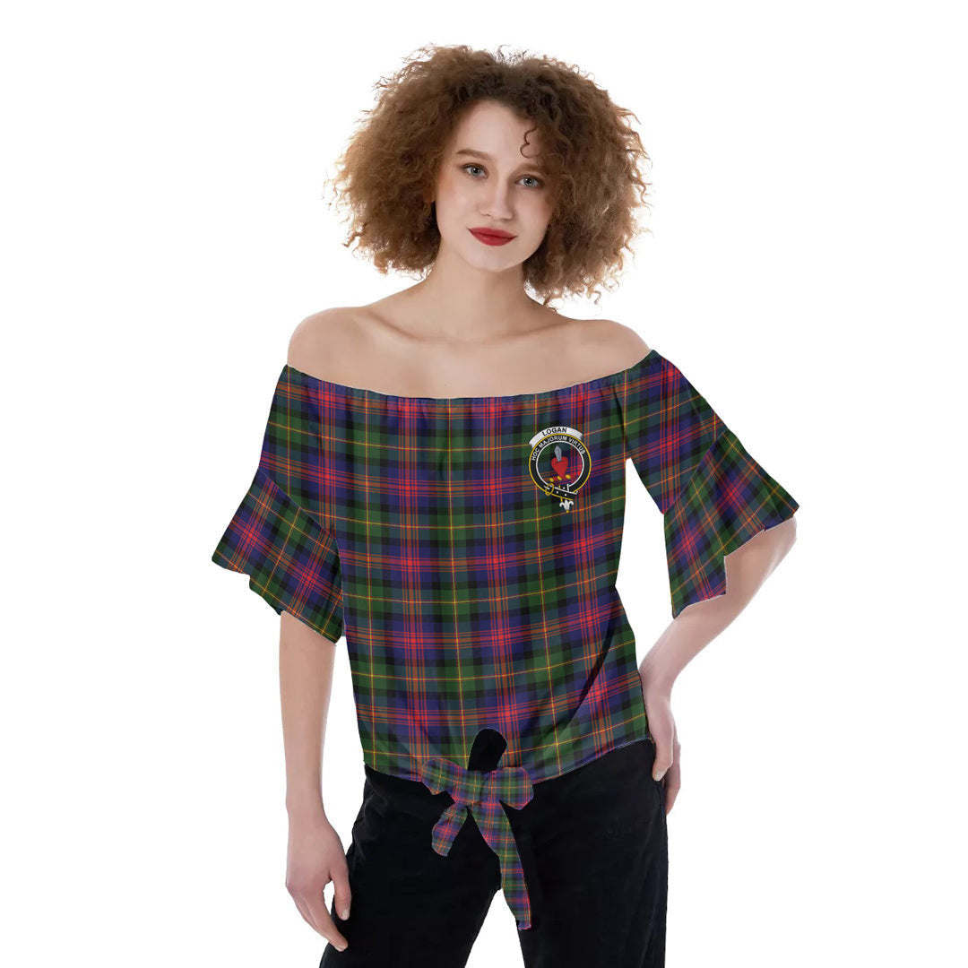 Logan Modern Tartan Crest Off-Shoulder Blouse