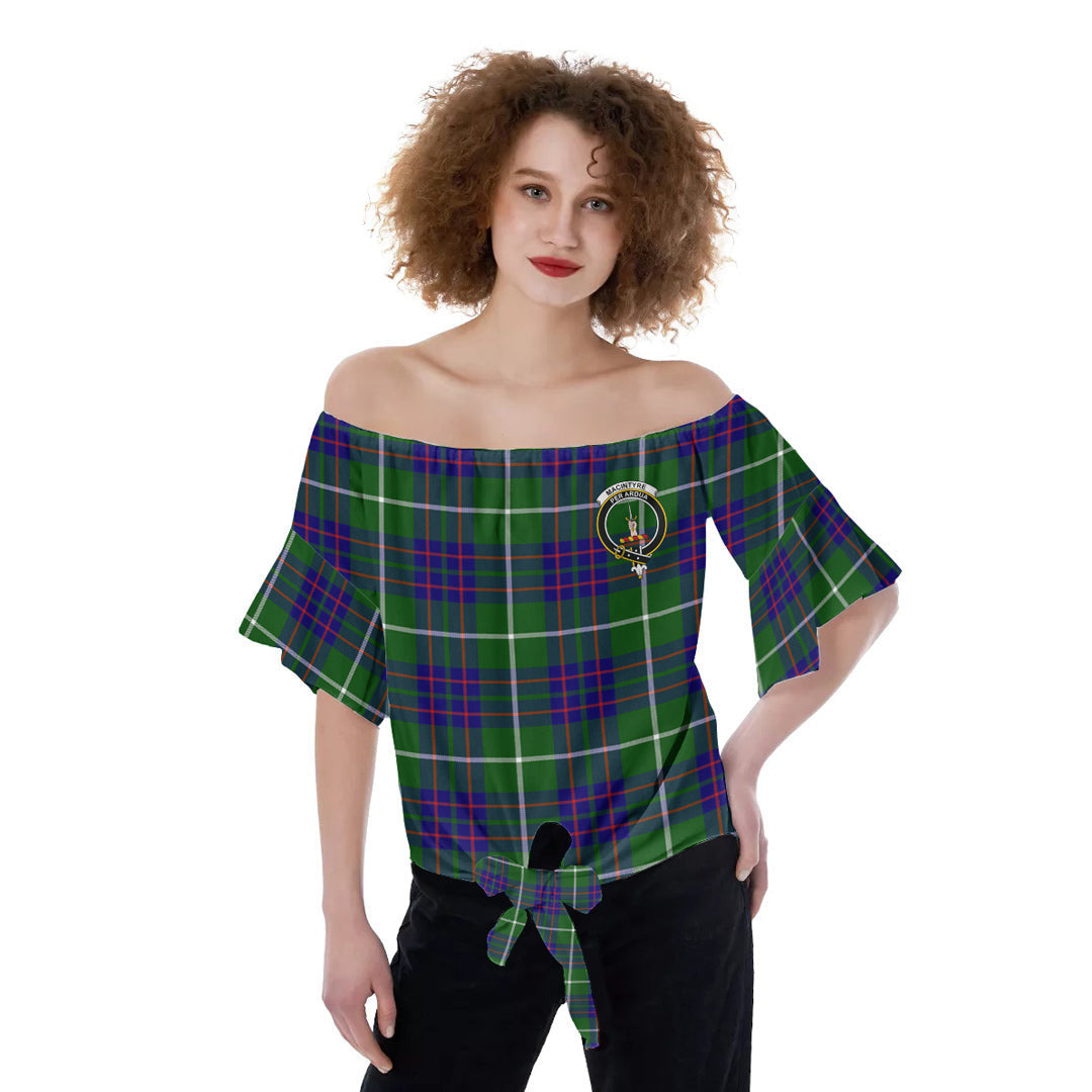 MacIntyre Hunting Modern Tartan Crest Off-Shoulder Blouse