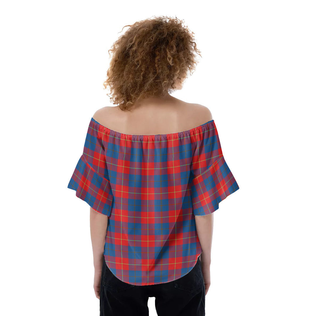 Galloway Red Tartan Crest Off-Shoulder Blouse