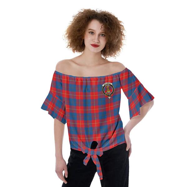 Galloway Red Tartan Crest Off-Shoulder Blouse