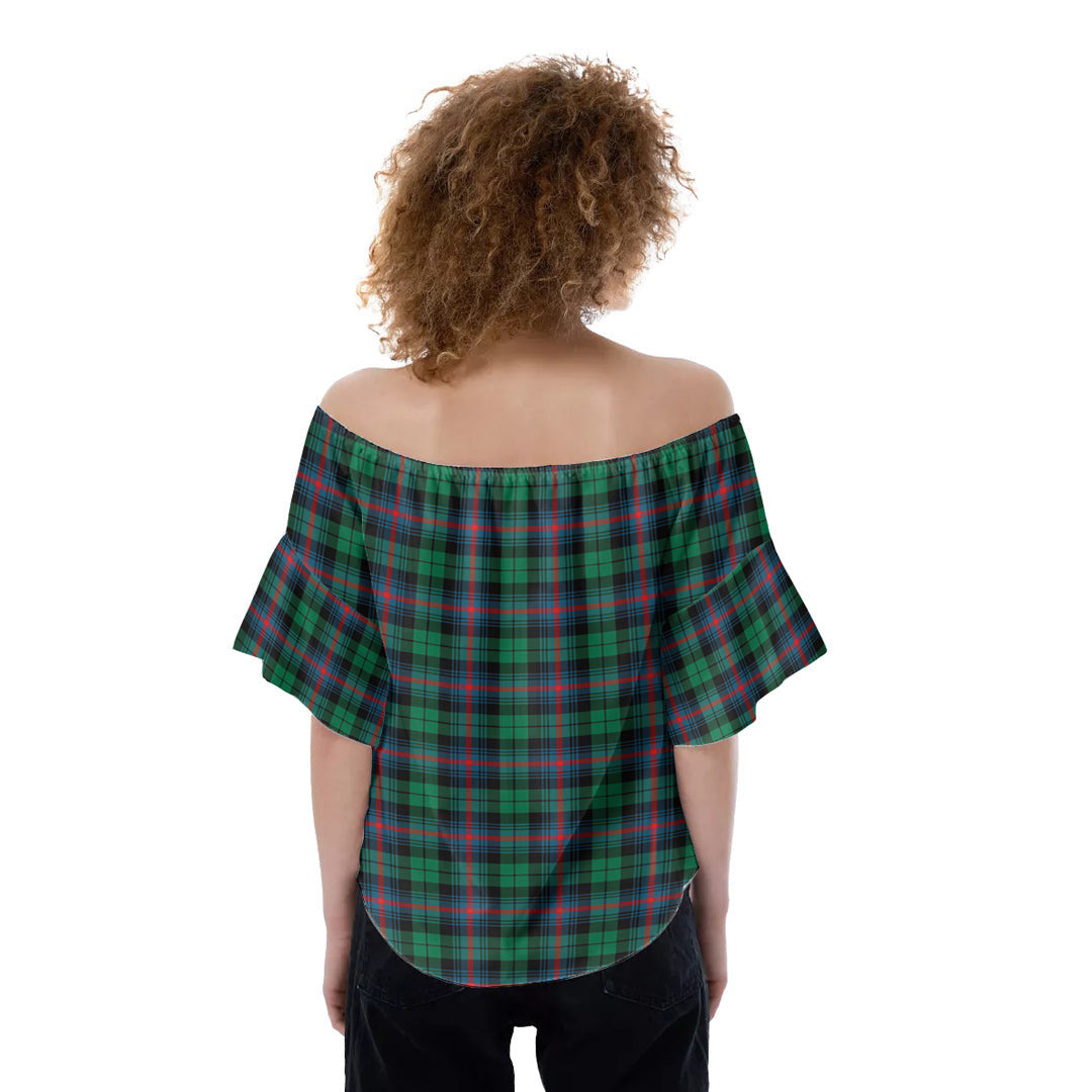 Urquhart Broad Red Ancient Tartan Crest Off-Shoulder Blouse