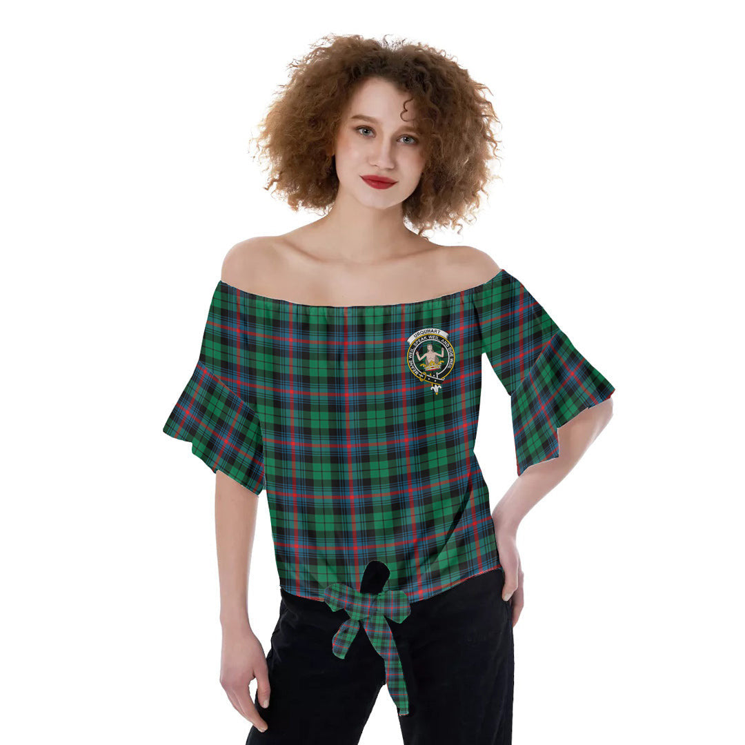 Urquhart Broad Red Ancient Tartan Crest Off-Shoulder Blouse