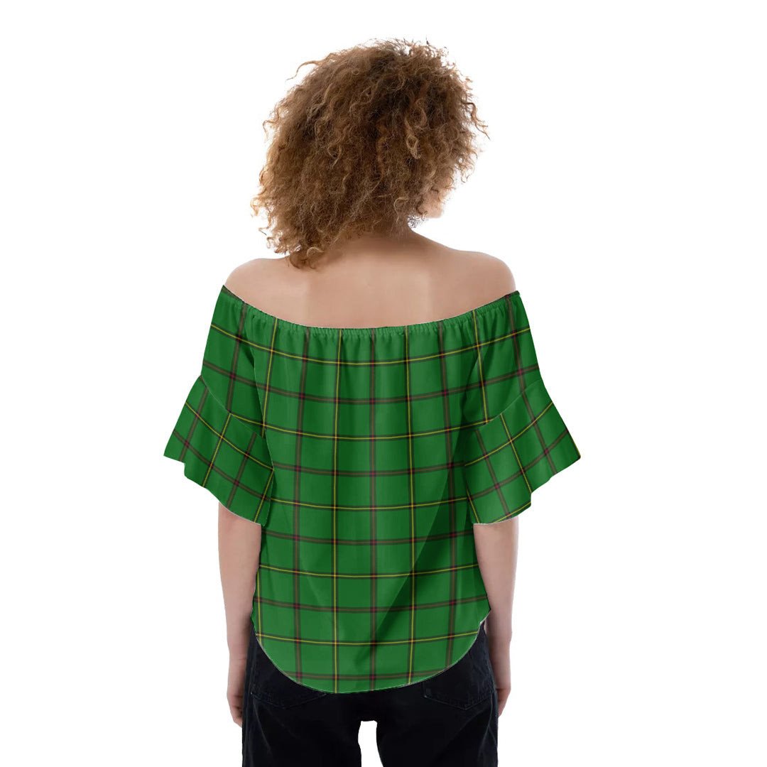 Don _Tribe of Mar Tartan Crest Off-Shoulder Blouse