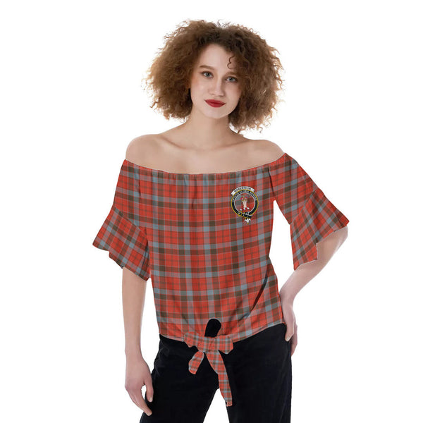 Robertson Weathered Tartan Crest Off-Shoulder Blouse