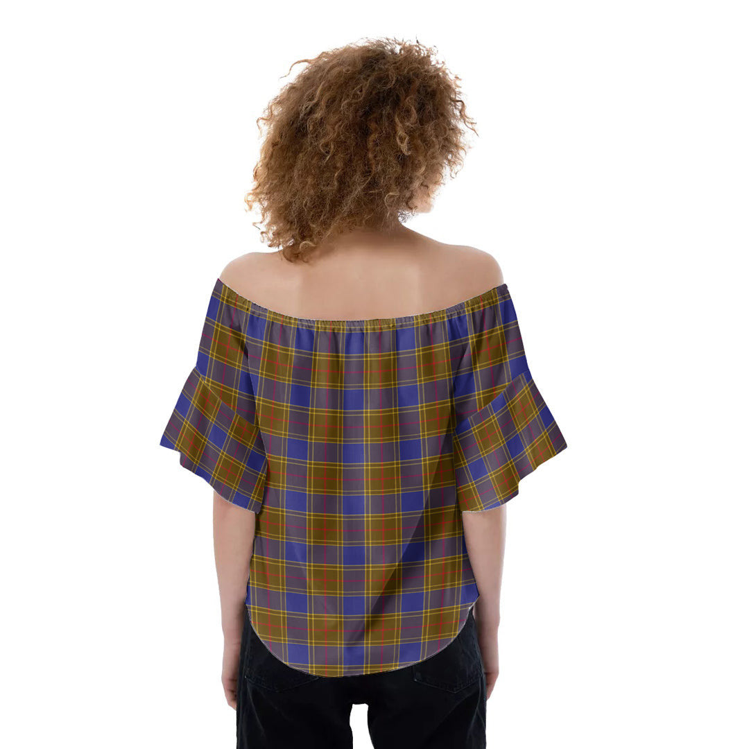 Balfour Modern Tartan Crest Off-Shoulder Blouse