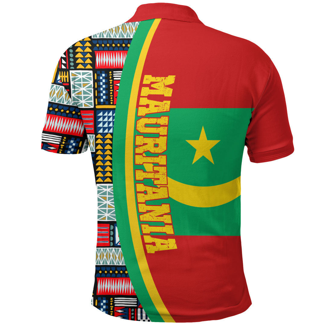 Mauritania Flag and Kente Pattern Polo Shirt