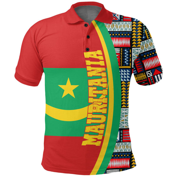 Mauritania Flag and Kente Pattern Polo Shirt